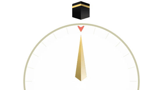 Compass pointing toward the Qibla